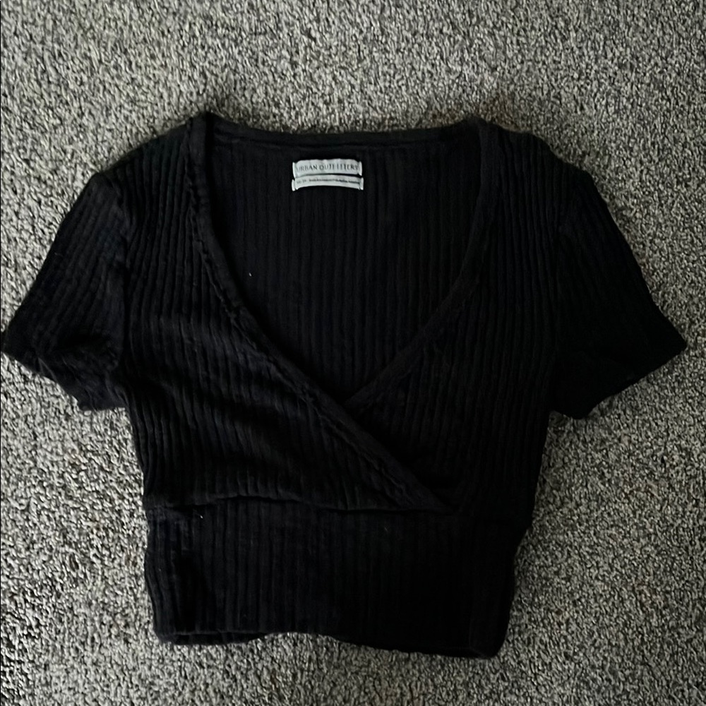 Urban Outfitters Black Ribbed Wrap Top